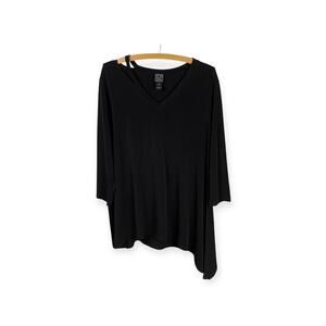 Clara SunWoo Black Asymmetrical Cut Out V-Neck Tunic Top Size XL